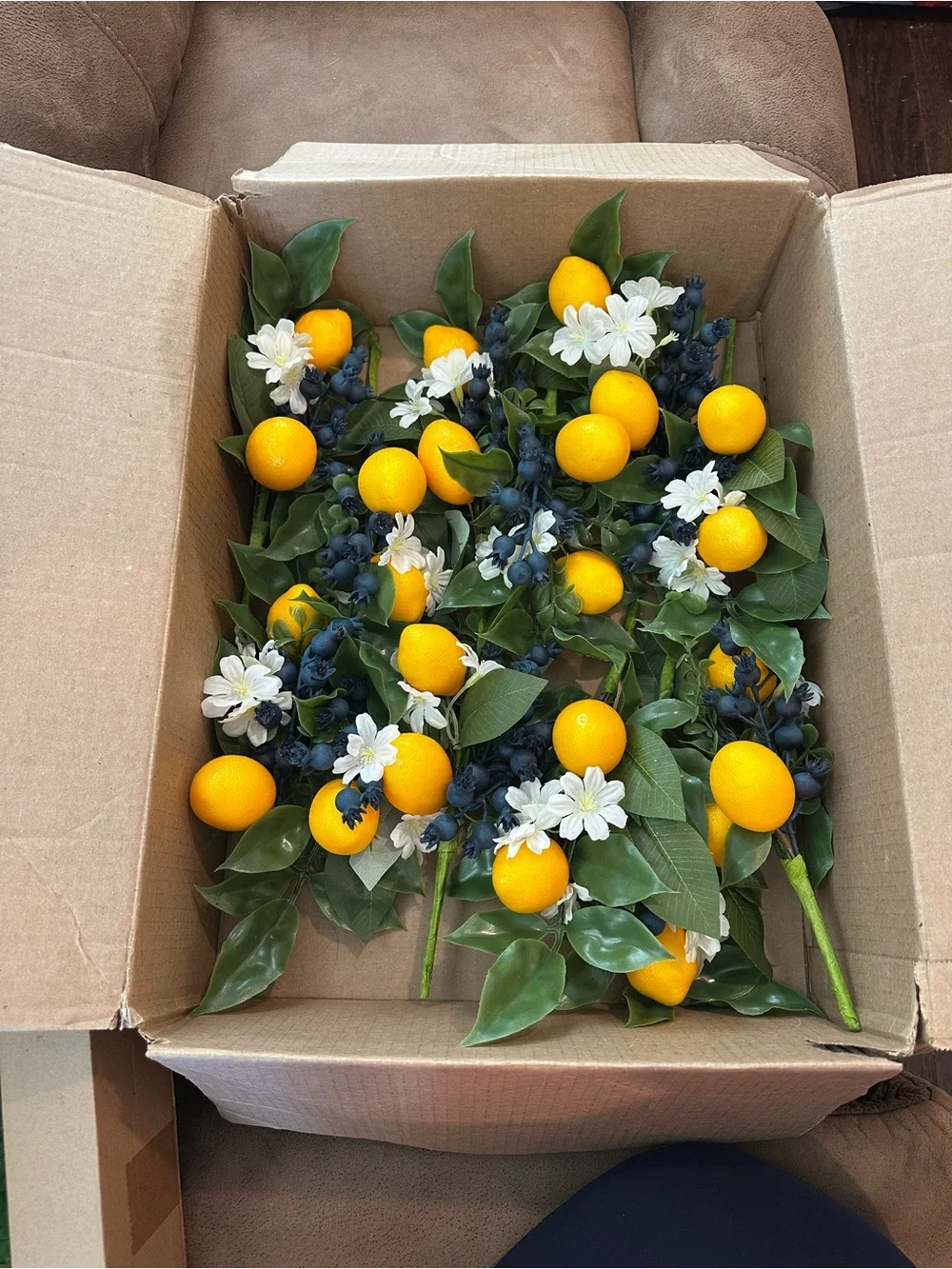 Artificial Lemon Spray Stem with Green Leaves and White Blossoms - Home Accents